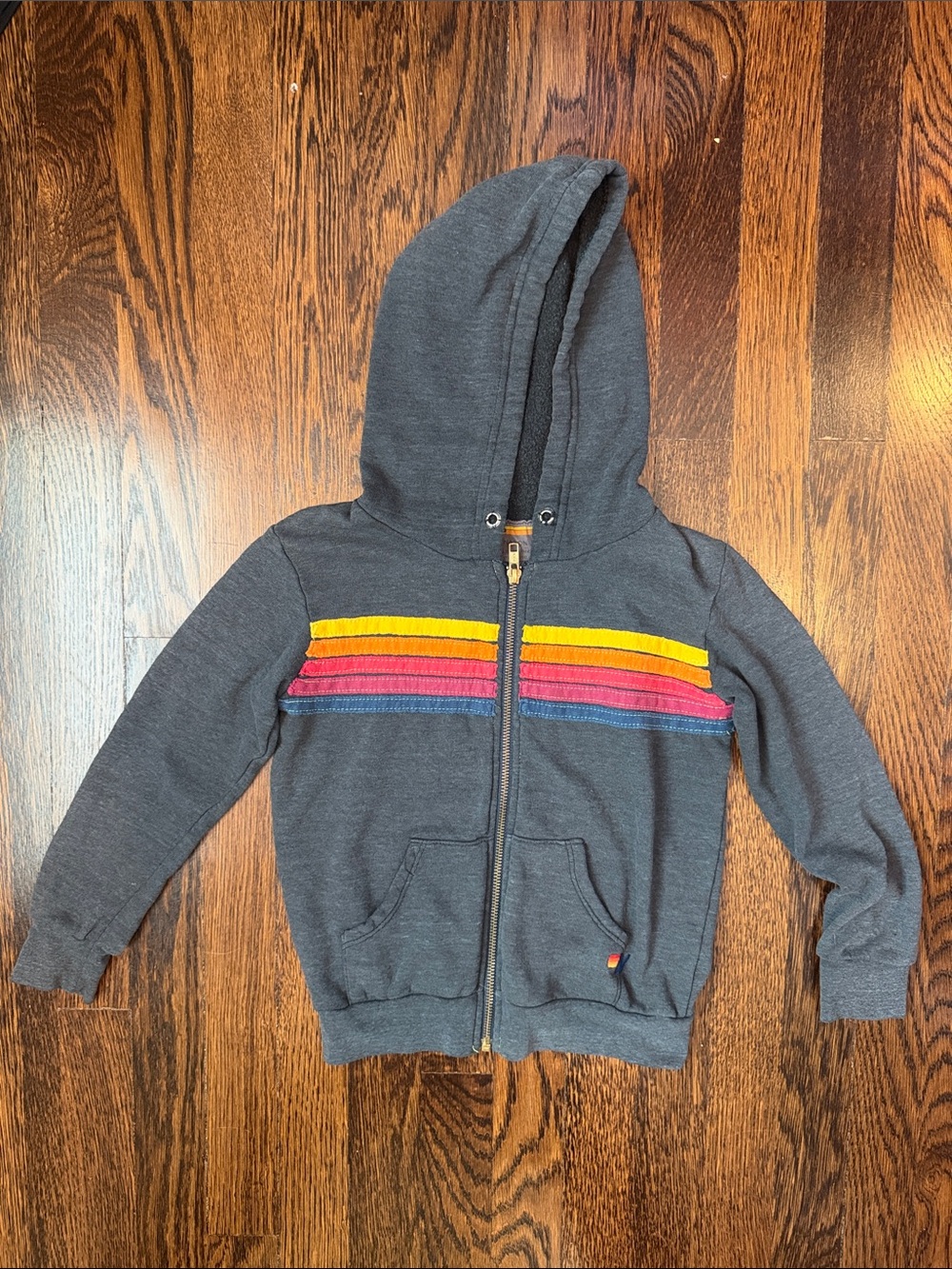 Aviator Nation Kids Charcoal Hoodie with Yellow, Pink & Blue Stripes